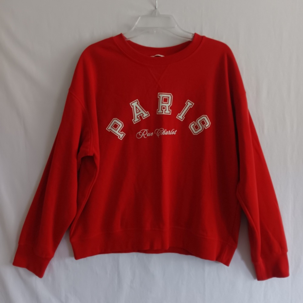 H&M Sweatshirt Women Large Red Excellent Paris Rue Charlot Graphic Pullover